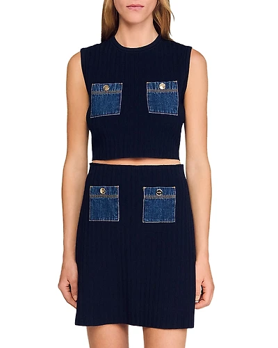 Sandro Knit and Denim Top