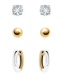 Aqua 18K Gold Plated, Sterling Silver & Cubic Zirconia Two-Tone Stud & Hoop Earrings, Set of 3 - Exclusive