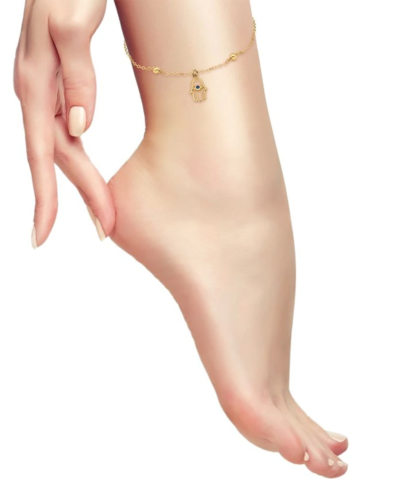 Blue Pavé Hamsa Hand Ankle Bracelet - Exclusive