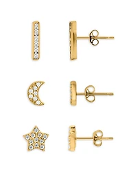 Cubic Zirconia Celestial Stud Earrings, Set of 3