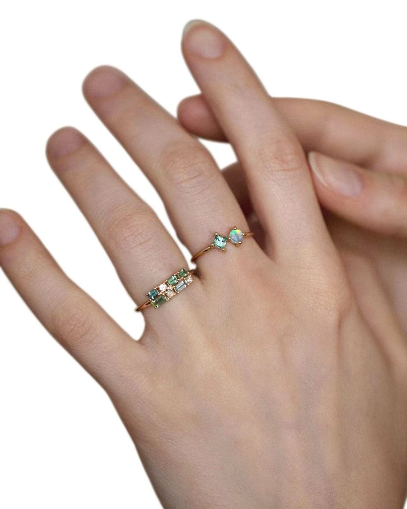 14K Yellow Gold Tourmaline & Diamond Brick Ring