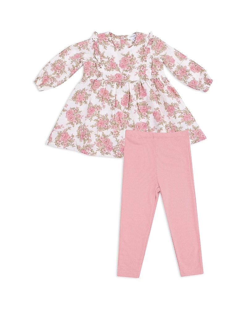 Angel Dear Girls' Bouquets Ruffled Long Sleeved Dress & Ribbed Leggings - Baby