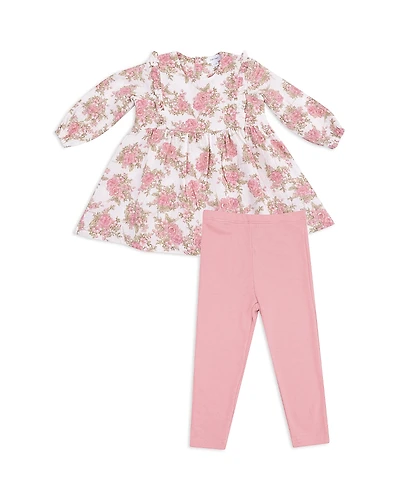 Angel Dear Girls' Bouquets Ruffled Long Sleeved Dress & Ribbed Leggings - Baby