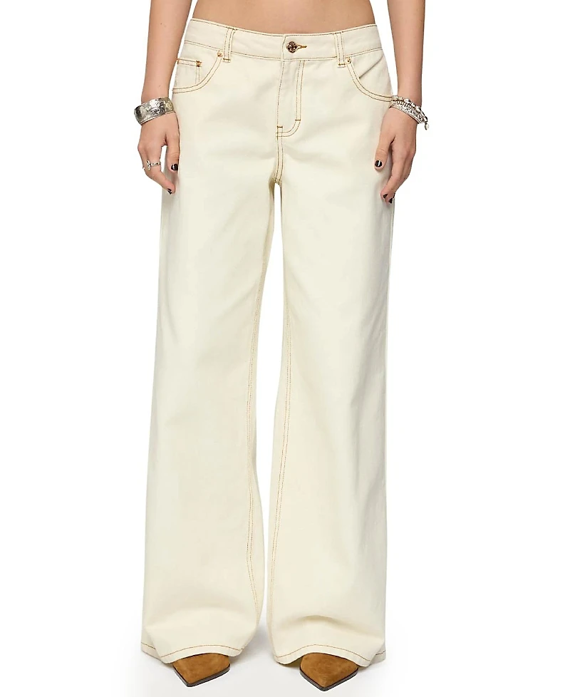 Edikted Contrast Stitch Low Rise Wide Leg Colored Wash Jeans