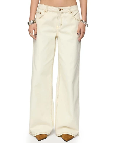 Edikted Contrast Stitch Low Rise Wide Leg Colored Wash Jeans