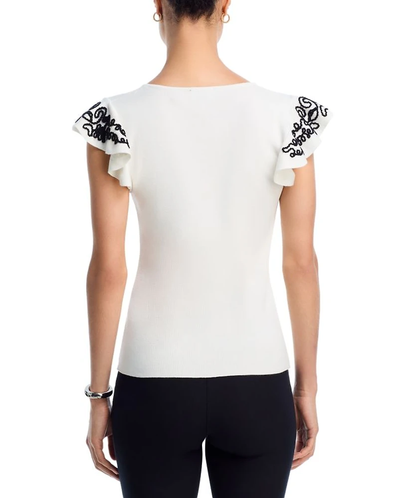 V Neck Flutter Sleeve Sweater