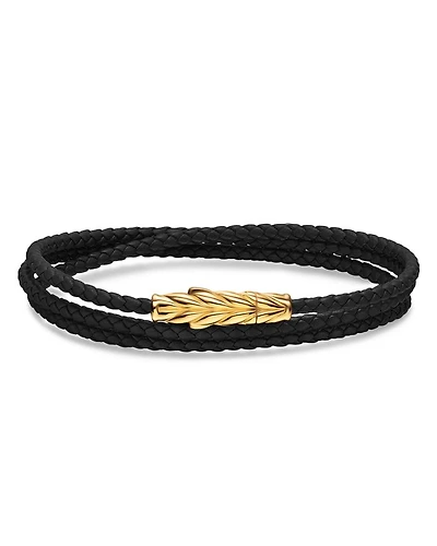 Chevron Triple Wrap Bracelet Black Leather with 18K Yellow Gold, 3mm