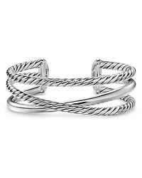 Bold Crossover Three Row Cuff Bracelet Sterling Silver, 19mm