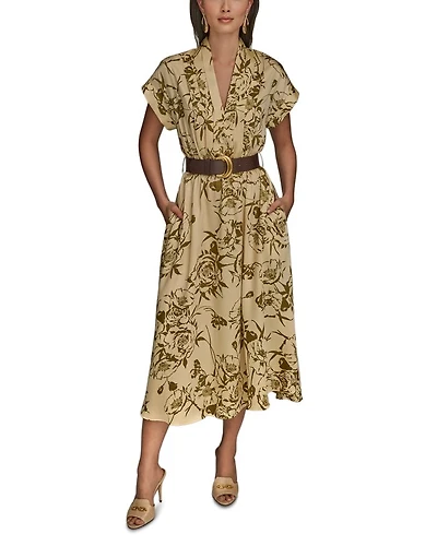 Belted Floral Print Dress