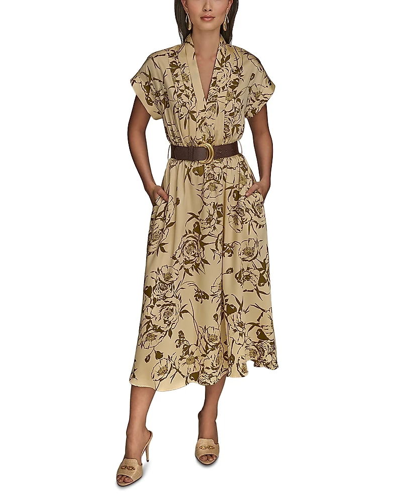 Donna Karan Belted Floral Print Dress