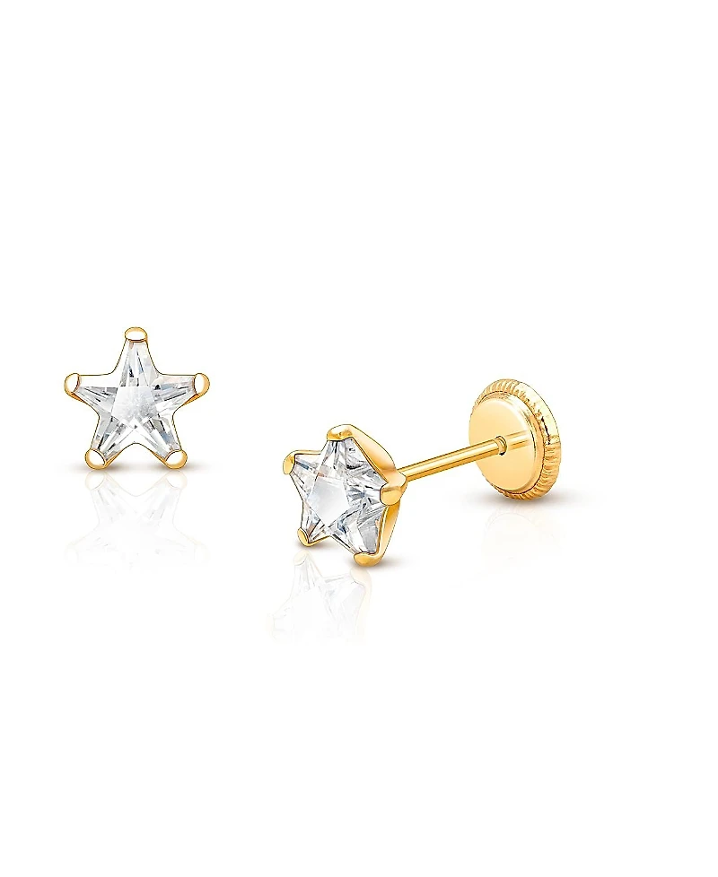 Tiny Blessings Girls' 14K Gold Shining Star Studs Screw Back Earrings