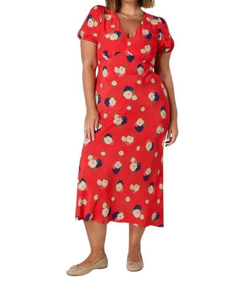 Floral Puff Sleeve Midi Dress
