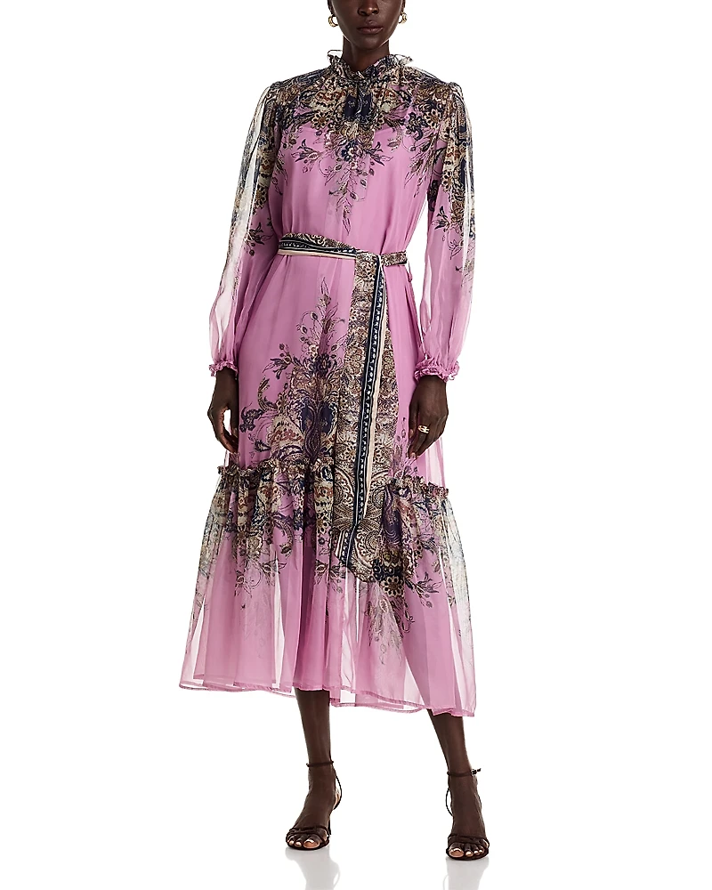 Nancy Yang Ruffle Neck Midi Dress