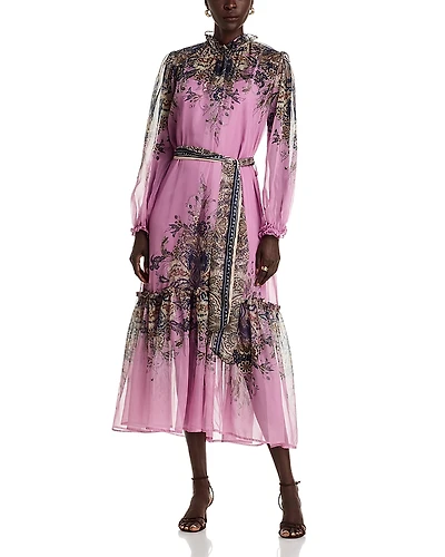 Nancy Yang Ruffle Neck Midi Dress