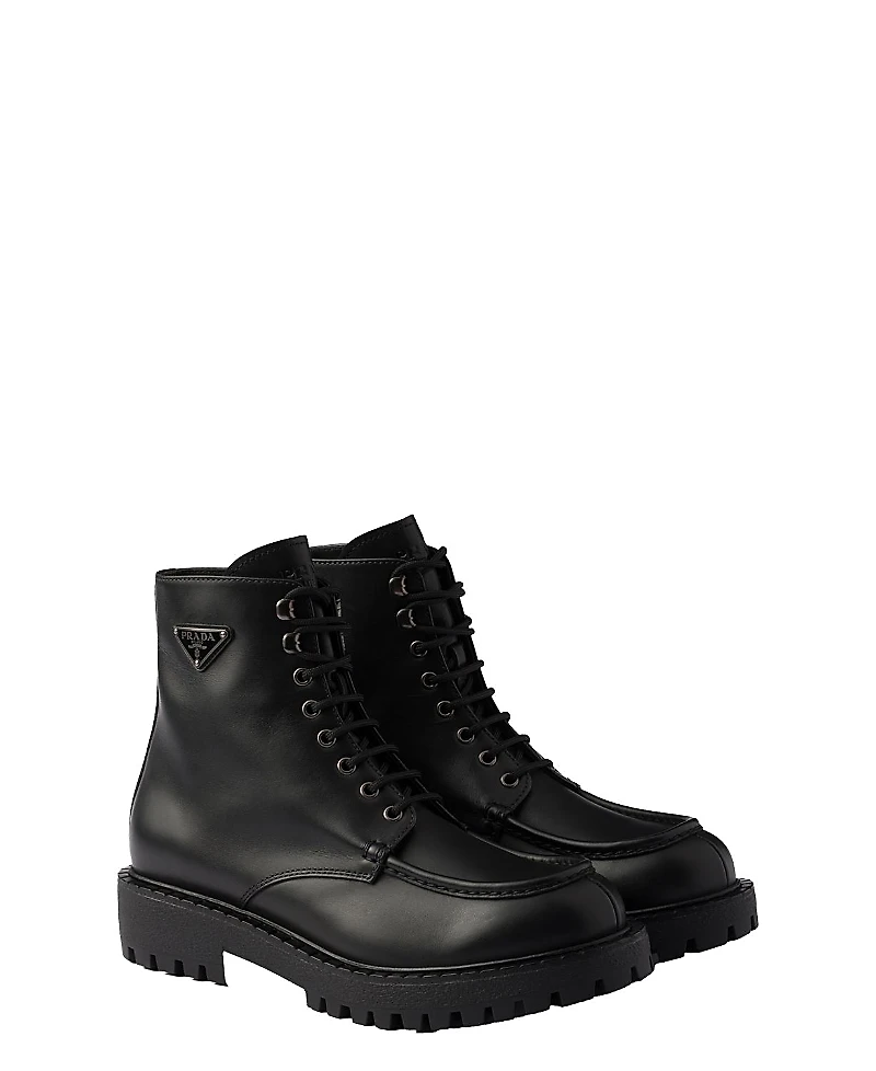 Prada Men's Laced Leather Booties