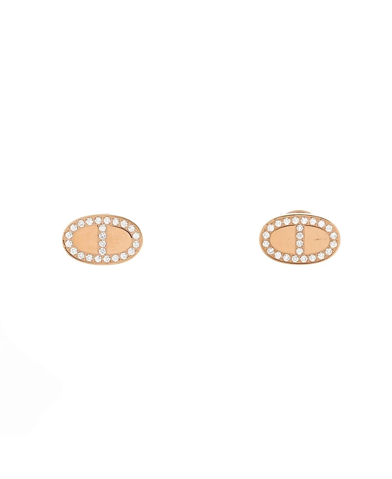 Pre-Owned HERMES Chaine d'Ancre Contour Stud Earrings 18K Rose Gold and Diamonds