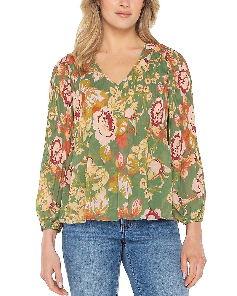Liverpool Los Angeles Floral Print V-Neck Top