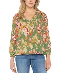 Liverpool Los Angeles Floral Print V-Neck Top