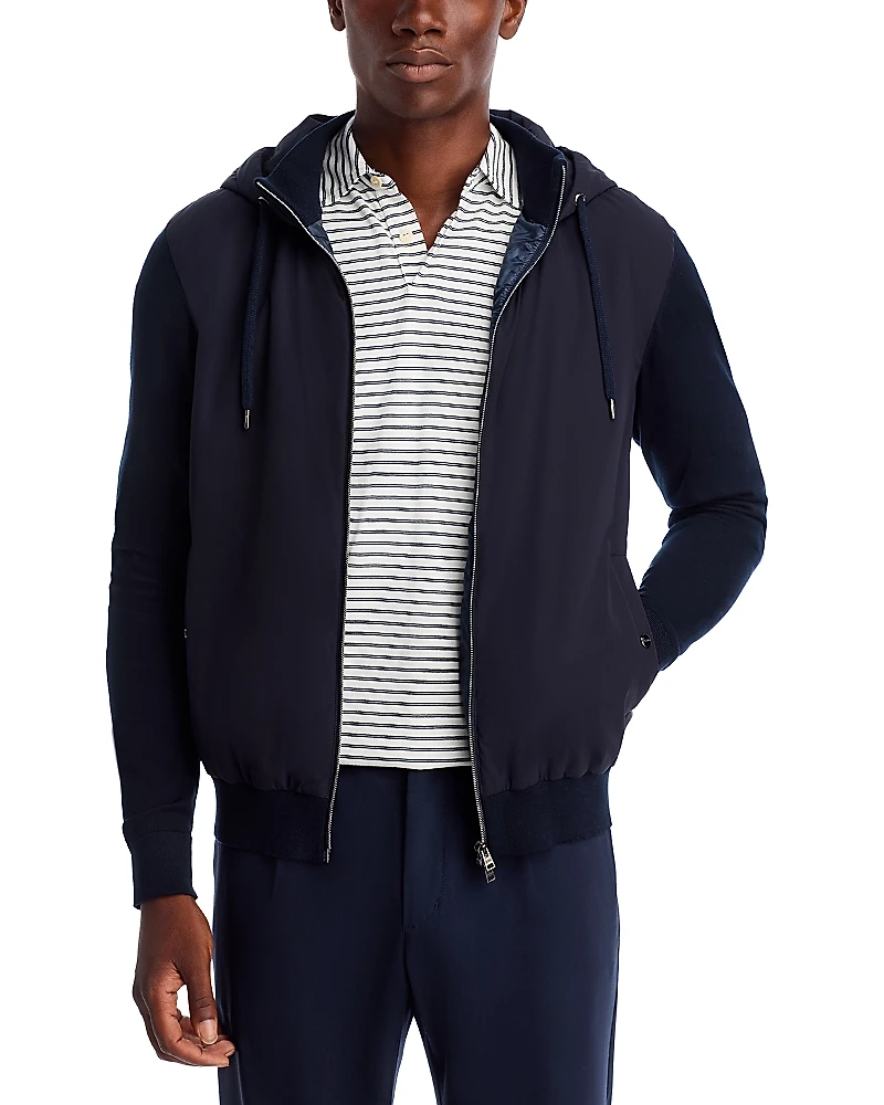 Herno Stockinette Cotton & Travel Nylon Stretch Hooded Cardigan