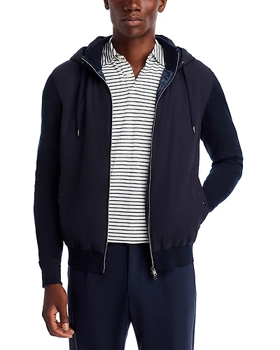 Herno Stockinette Cotton & Travel Nylon Stretch Hooded Cardigan