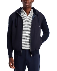 Herno Stockinette Cotton & Travel Nylon Stretch Hooded Cardigan