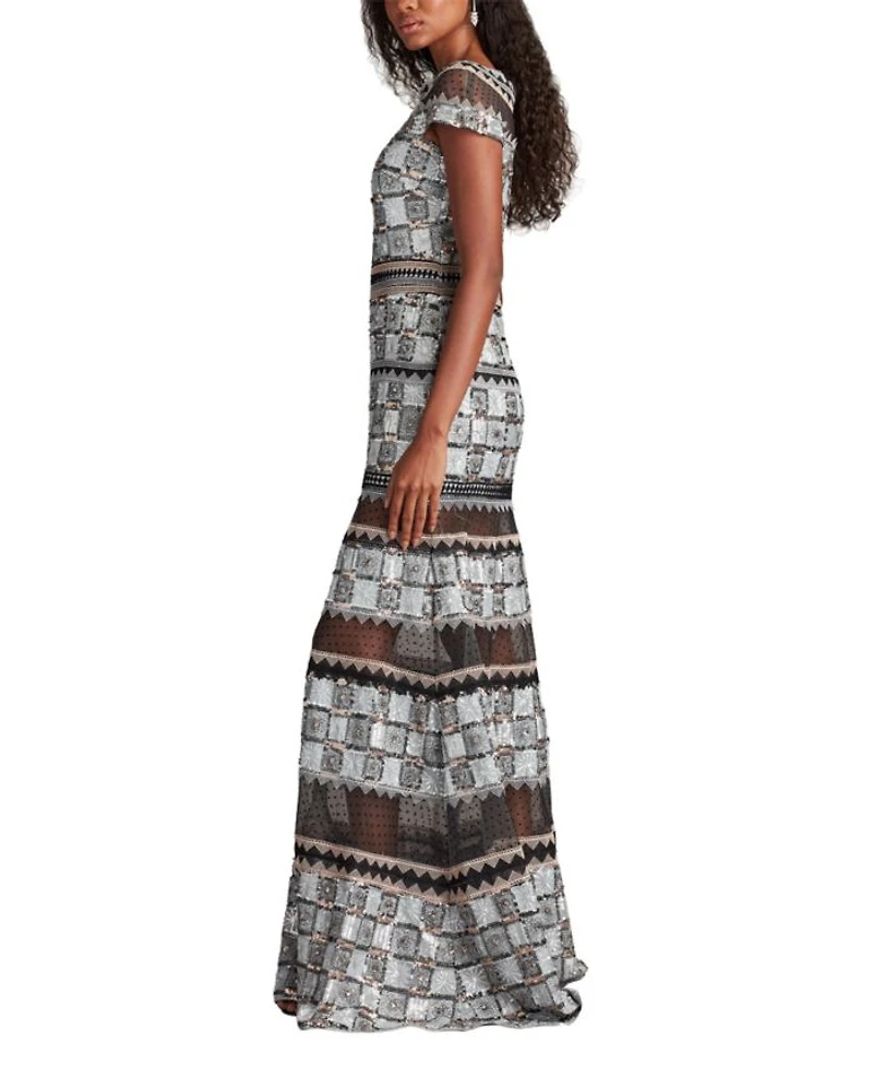 Jovie Sequin Embroidered Illusion Gown