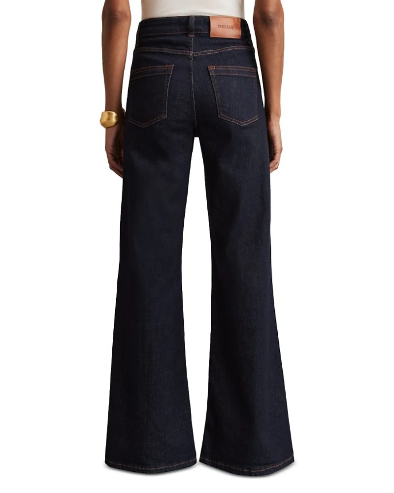 Petites Bonnie High Rise Flared Jeans Dark Blue
