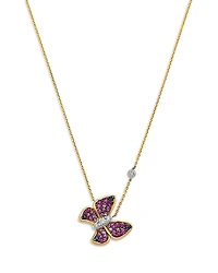 Bloomingdale's Fine Collection Blue Sapphire, Pink Sapphire & Diamond Butterfly Pendant Necklace