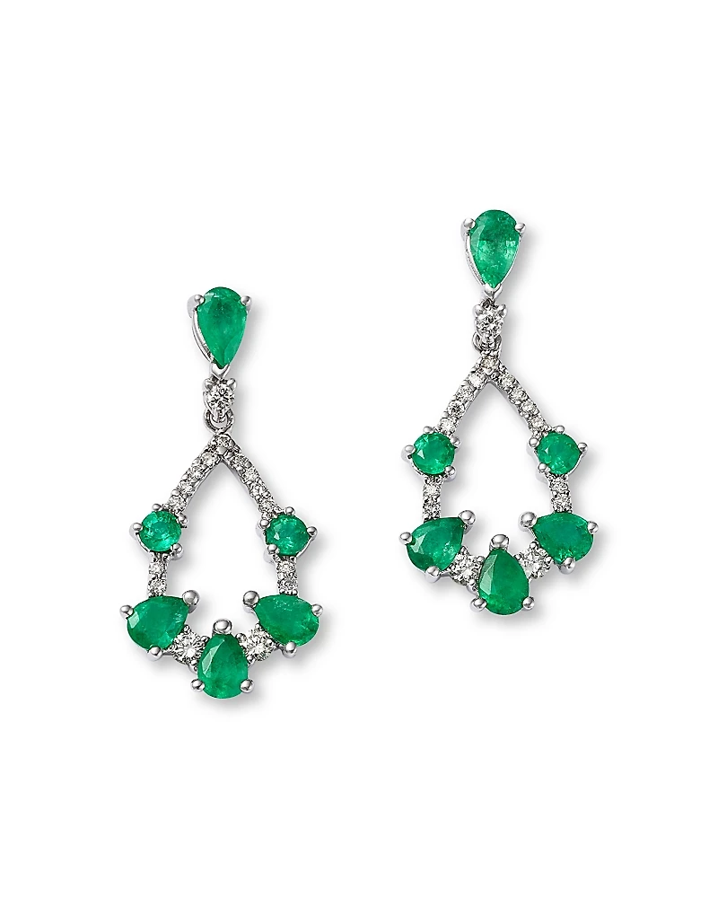 Bloomingdale's Fine Jewelry Emerald & Diamond Open Pear Drop Earrings