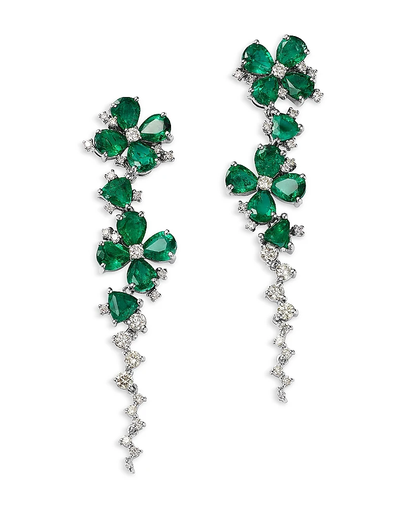 Bloomingdale's Fine Collection Emerald & Diamond Flower Drop Earrings