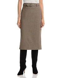 Houndstooth Belted Midi Skirt