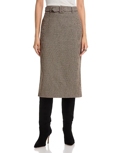 French Connection Houndstooth Belted Midi Skirt
