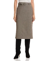 French Connection Houndstooth Belted Midi Skirt