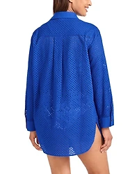 Eyelet Boyfriend Shirt Swim Cover-Up
