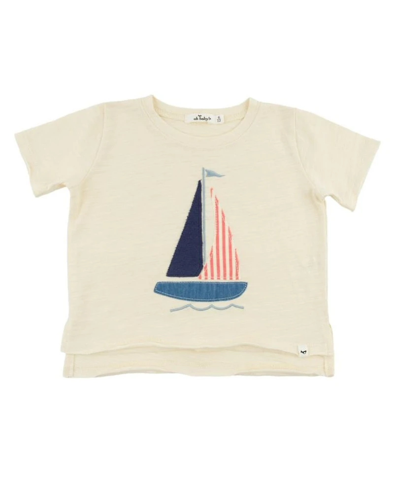 Boys' Sailboat Applique Raw Edge Slub Tee - Little Kid