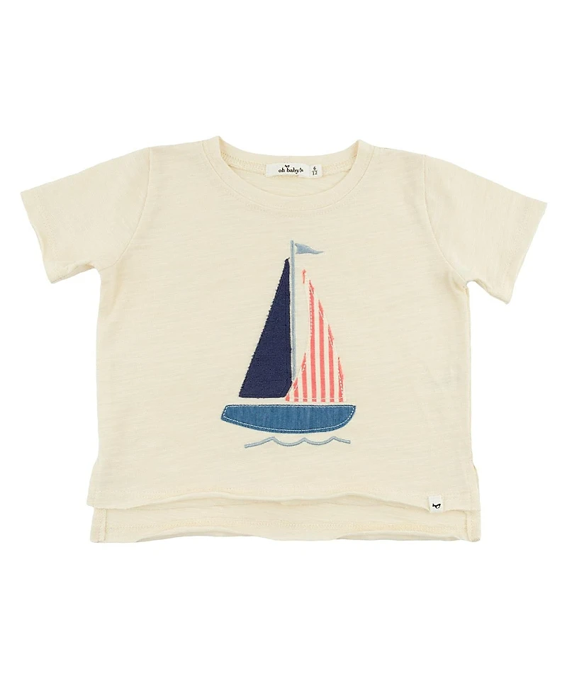 oh baby! Boys' Sailboat Applique Raw Edge Slub Tee