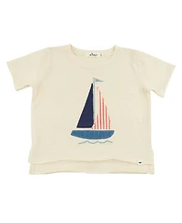 oh baby! Boys' Sailboat Applique Raw Edge Slub Tee