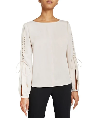 Livi Long Sleeve Top with Grommet Detail Fluid Crepe