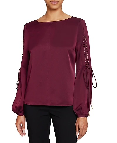 Santorelli Livi Long Sleeve Top with Grommet Detail