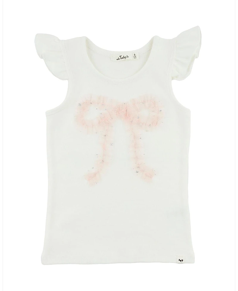 oh baby! Girls' Ruffle Bow Fleck Tulle Applique Flutter Tank