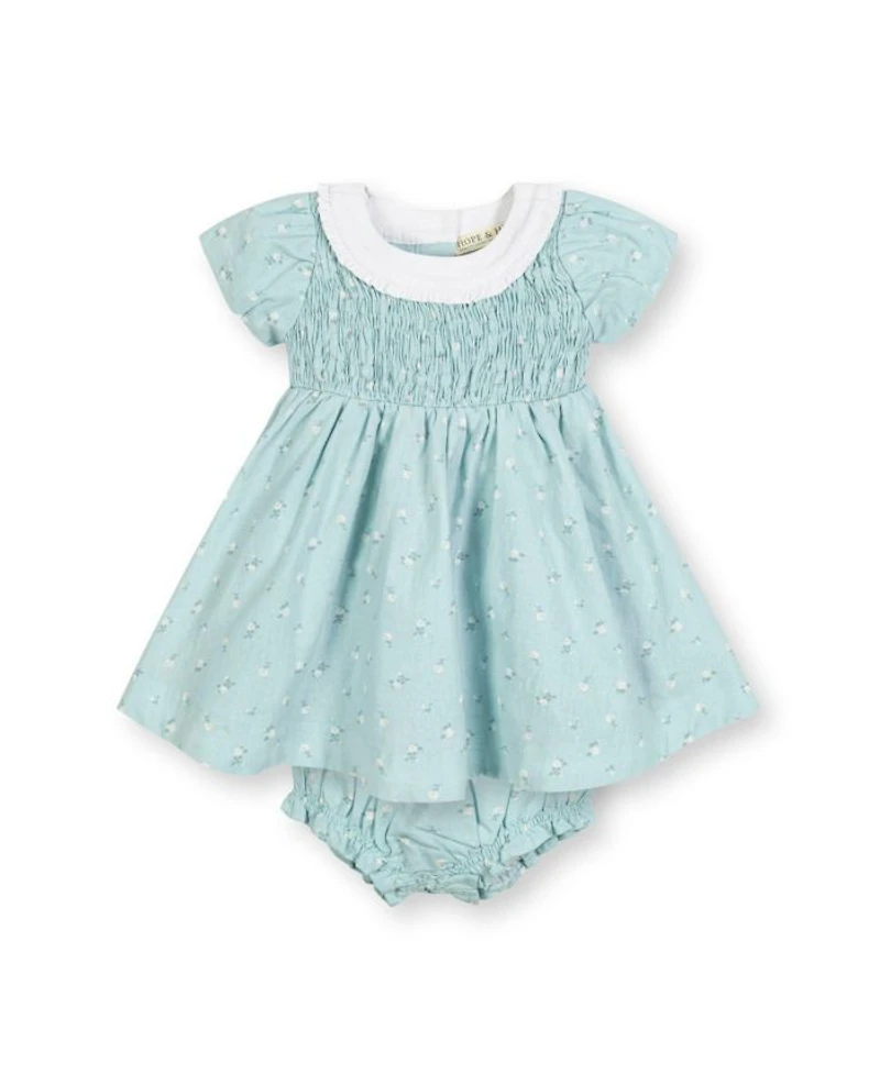 Girls' Short Sleeve with Ruffle Collar Linen Dress - Baby