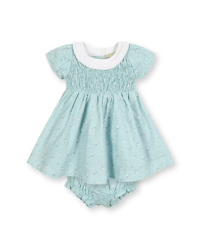 Hope & Henry Girls' Short Sleeve with Ruffle Collar Linen Dress - Baby