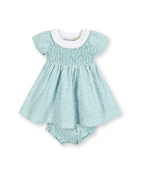 Hope & Henry Girls' Short Sleeve with Ruffle Collar Linen Dress - Baby
