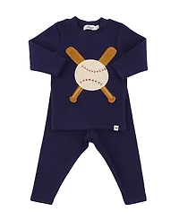oh baby! Boys' Terry Baseball Applique Two Piece Set - Baby