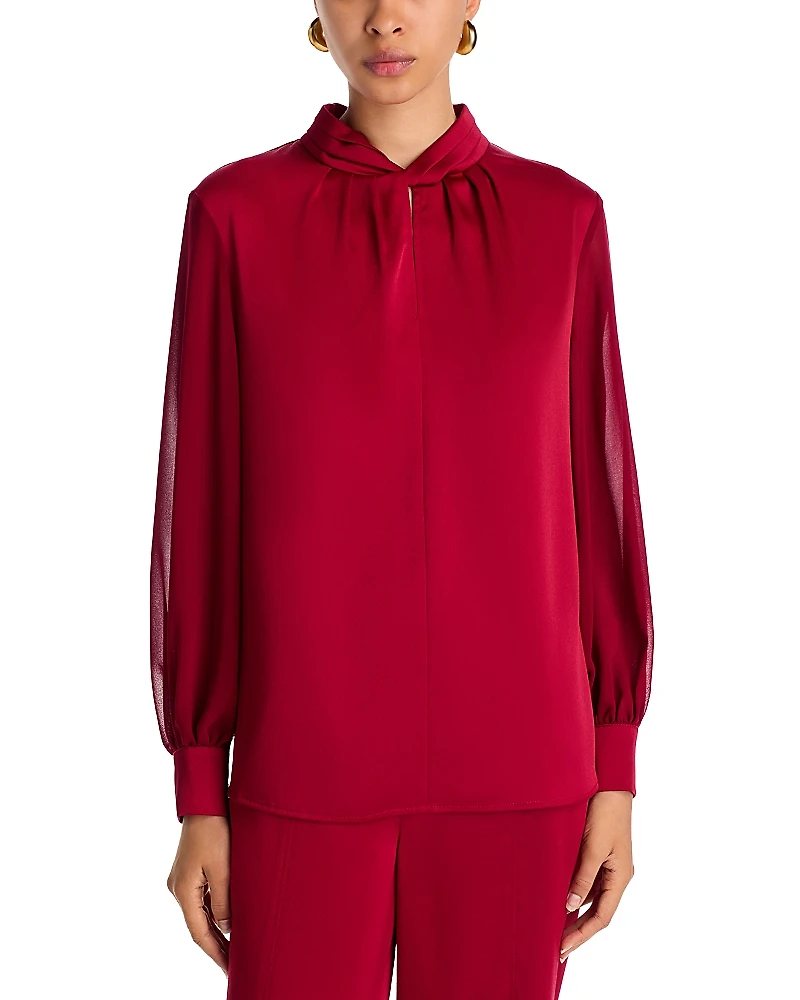 Misook Twist Neck Keyhole Blouse