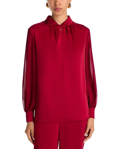 Misook Twist Neck Keyhole Blouse