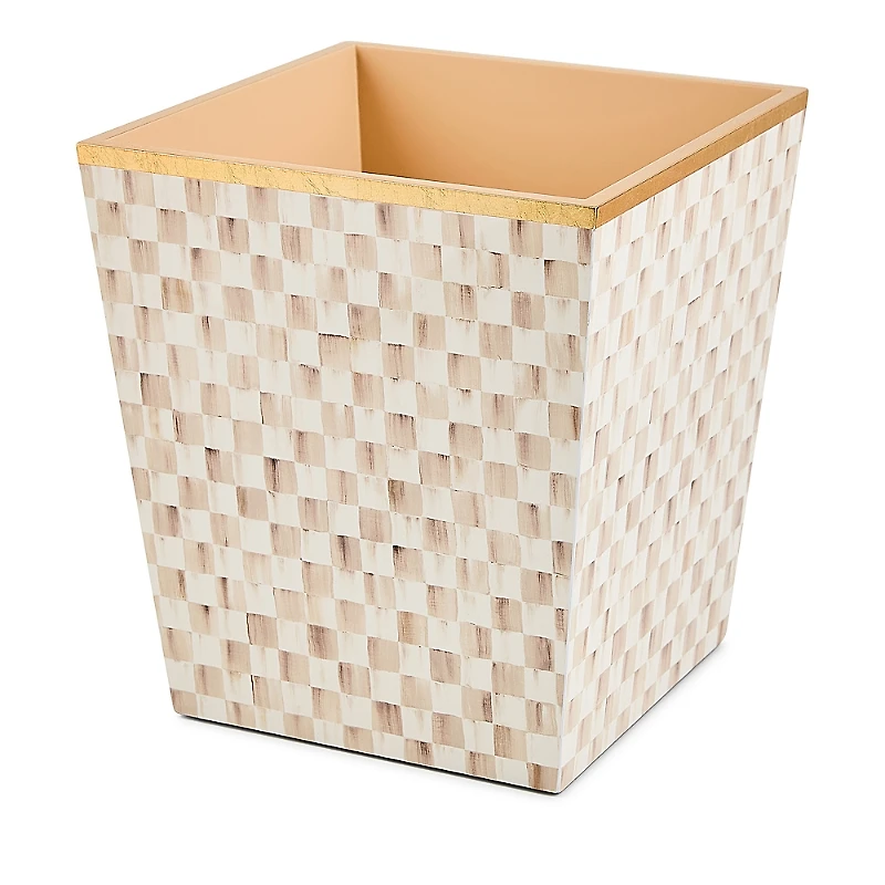 MacKenzie-Childs Mocha Check Glass Waste Bin