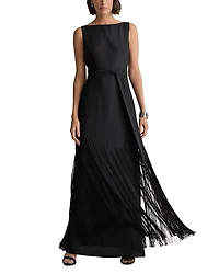 St. John 70s Inspired Fringed Satin Gown