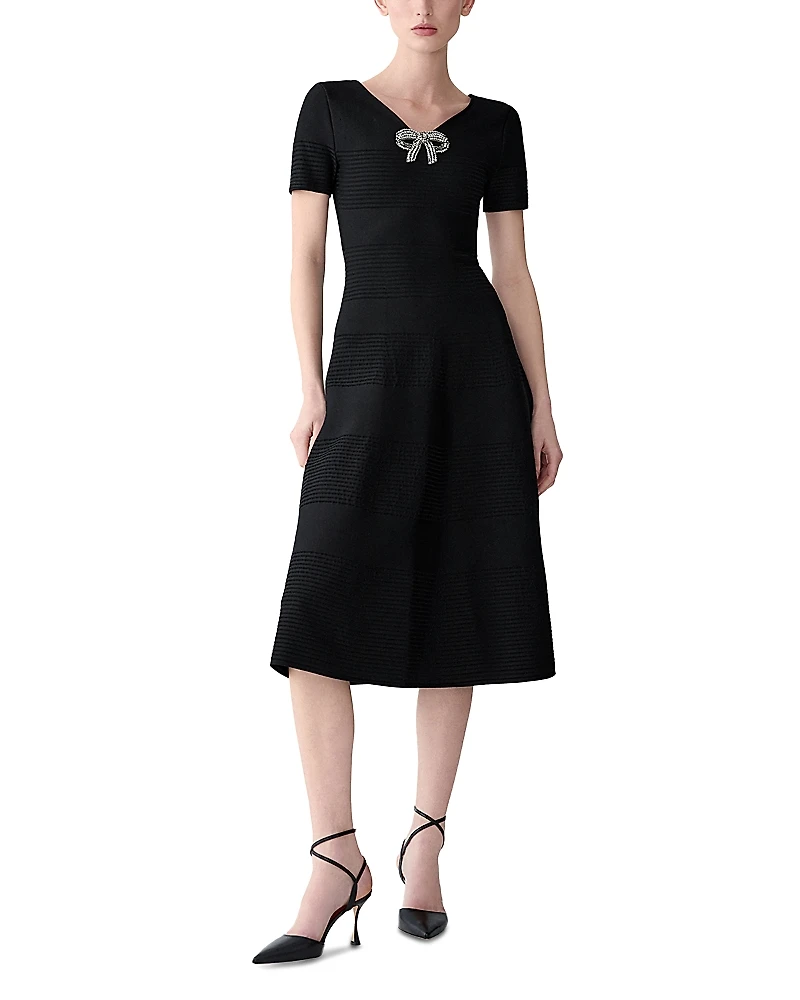 Carolina Herrera Embellished V Neck Flare Dress