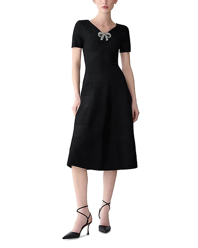 Carolina Herrera Embellished V Neck Flare Dress